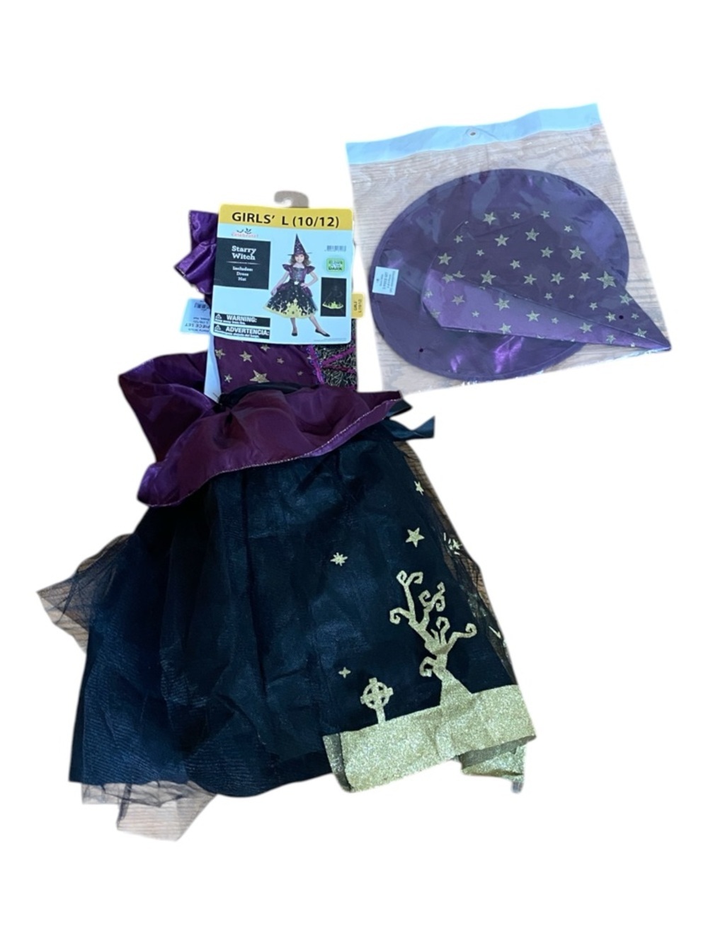 Girls Purple and Black Witch Costume with Gold Castle Accent - Picture 4 of 4
